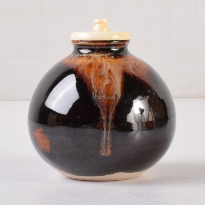 茶道具　京焼　清水焼　桶谷定一作　茄子茶入　仕覆付　共箱　V　7123