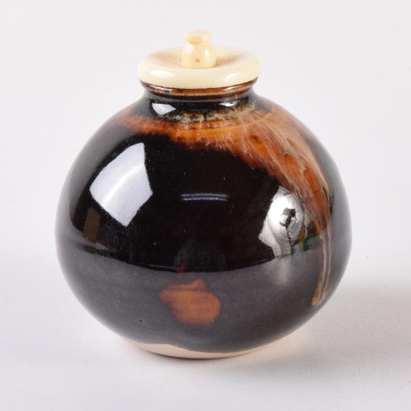 茶道具　京焼　清水焼　桶谷定一作　茄子茶入　仕覆付　共箱　V　7123