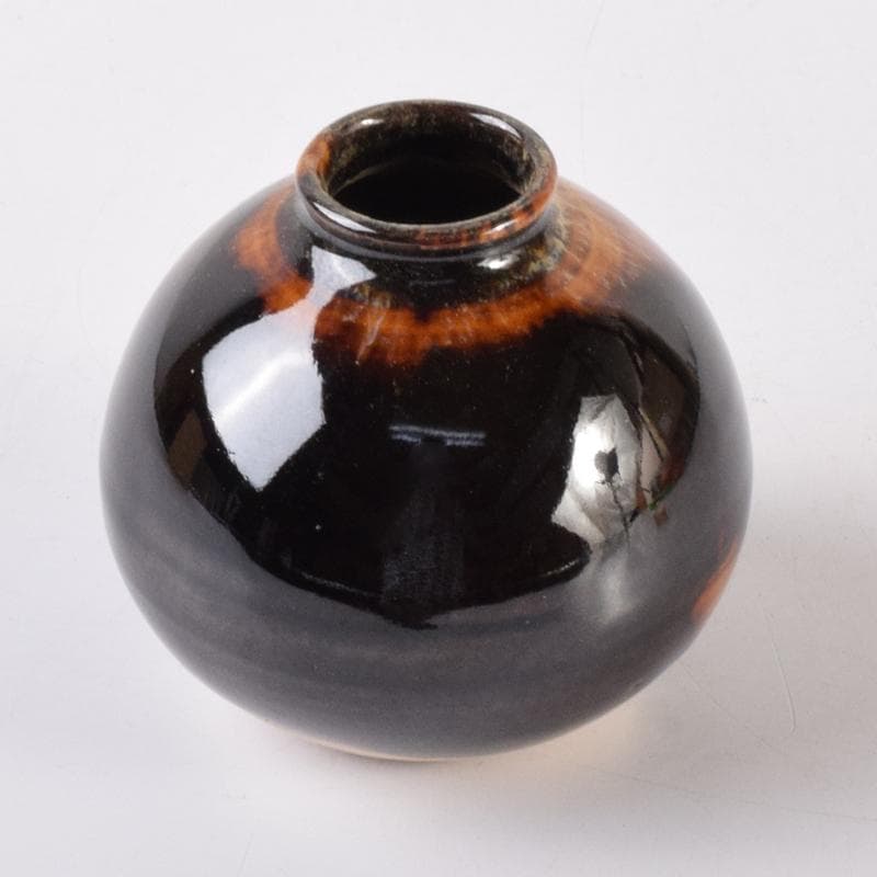 茶道具　京焼　清水焼　桶谷定一作　茄子茶入　仕覆付　共箱　V　7123