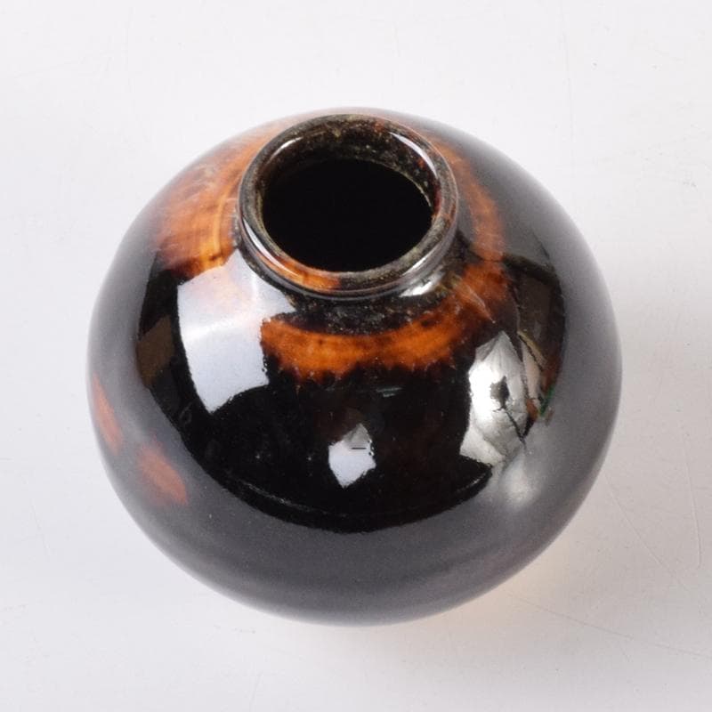 茶道具　京焼　清水焼　桶谷定一作　茄子茶入　仕覆付　共箱　V　7123