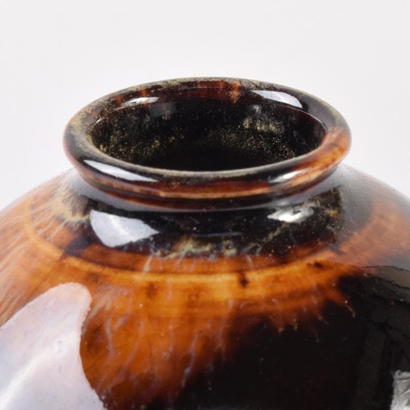 茶道具　京焼　清水焼　桶谷定一作　茄子茶入　仕覆付　共箱　V　7123