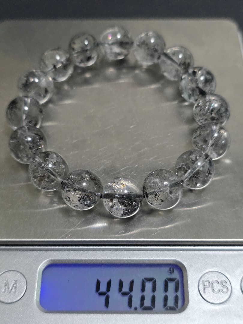 12.8㎜　エレスチャルクォーツ(骸骨水晶)ブレスレット