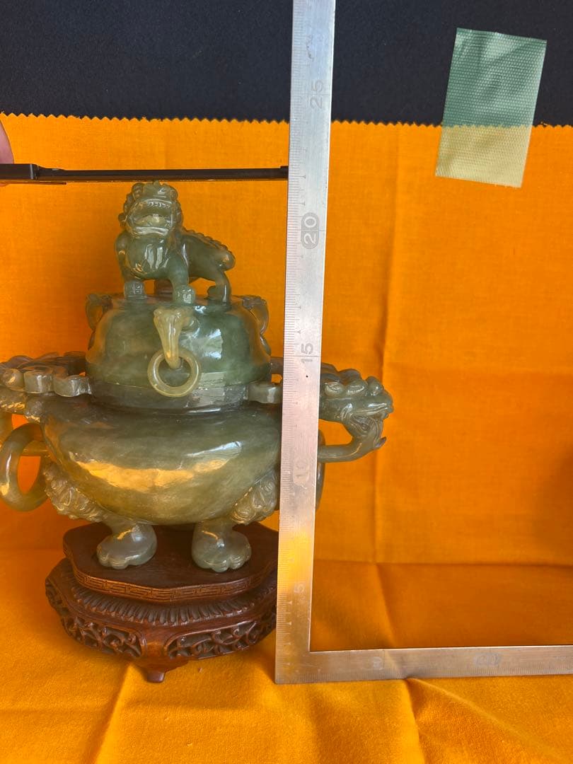 天然石 香爐 仏具 仏教美術 玉石唐獅子 龍頭耳環香炉 香道