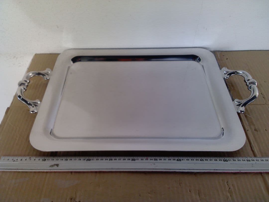 プレーン角盆　両手持ち手あり　高級金属製角盆　大サイズ　20インチ