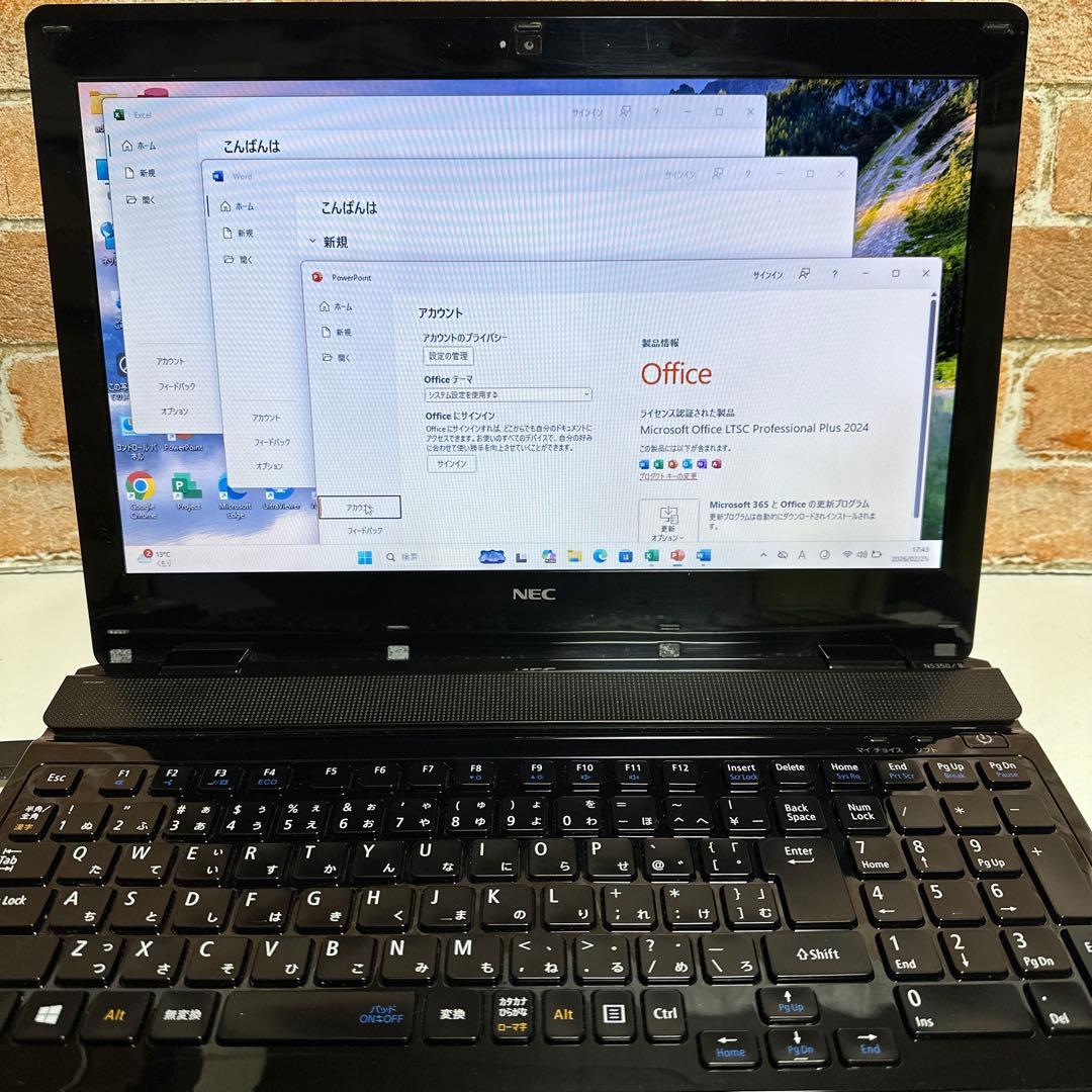 NECノート PC Webカメラ高速起動SSD Windows11 オフィス付き