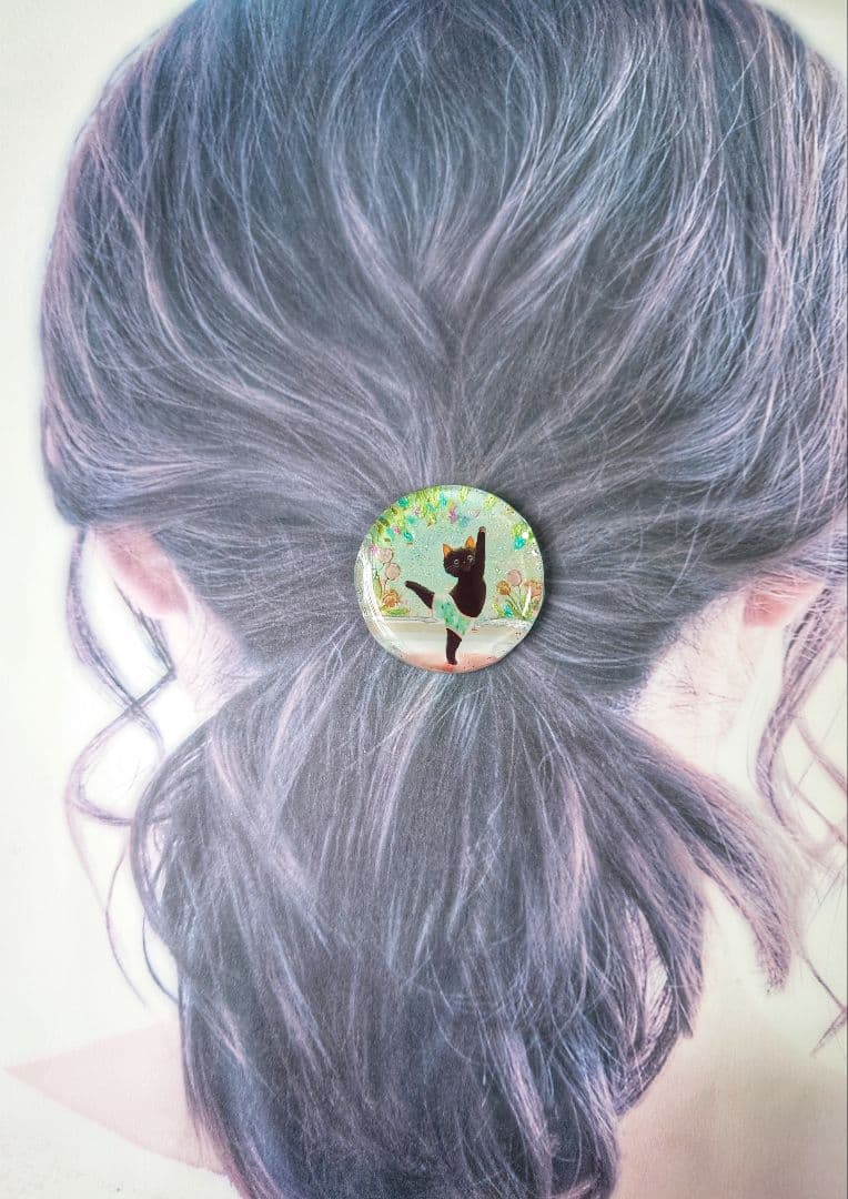 レジン　猫　ヘアゴム　ブローチ　ポニーフック　No.426