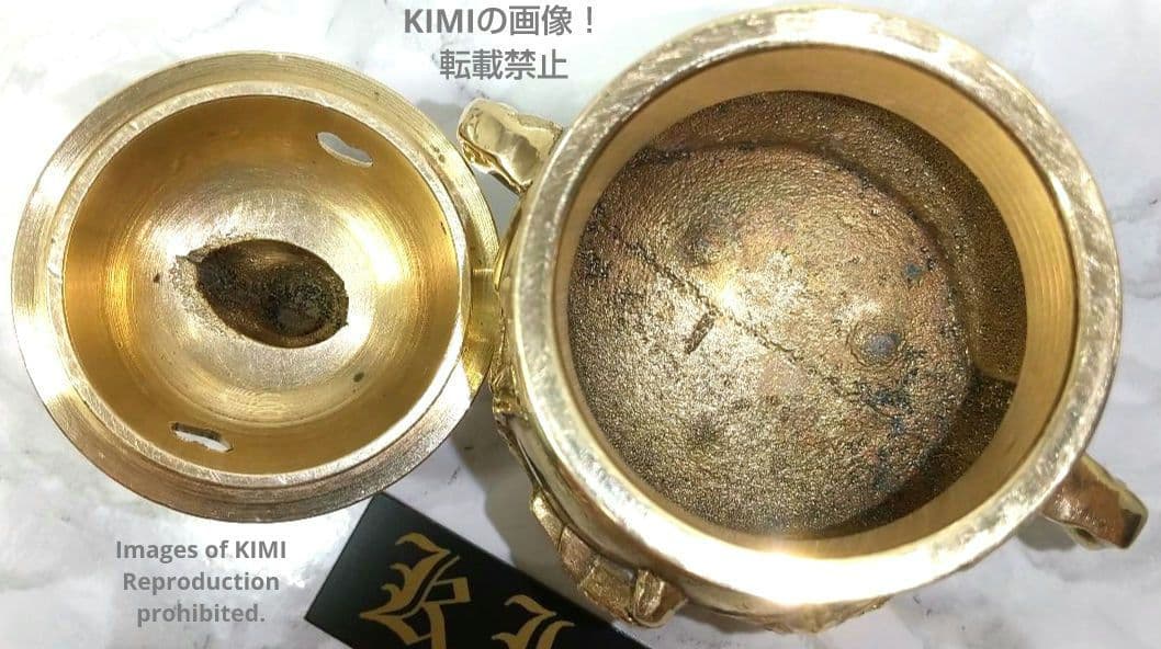 古い香炉 真鍮製 高さ9.5cm 獅子蓋 花鳥香炉 伝統美術工芸品 香炉芸術