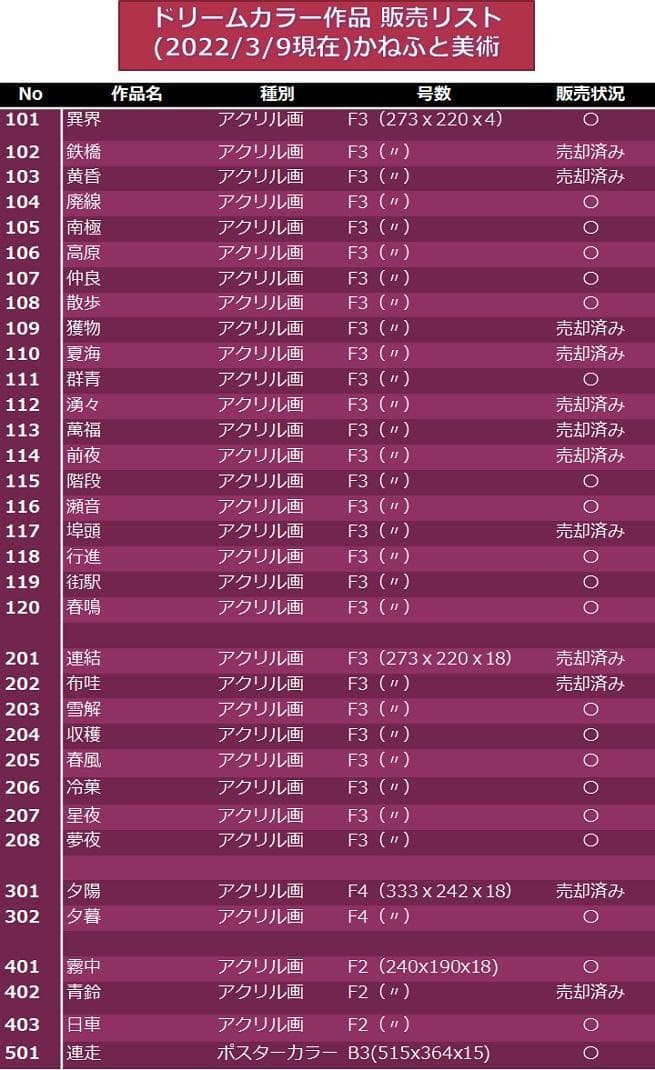 D302【夕暮】ドリームカラー原画展 F4号（333ｘ242ｘ18）7000円