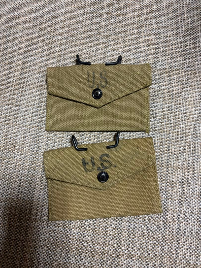 US刻印付きカーキキャンバスポーチ2個セット
