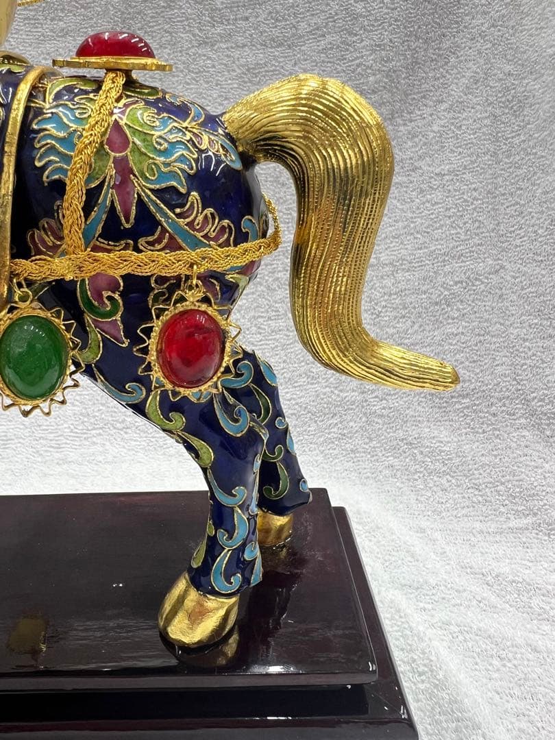 中国工芸　七宝焼　馬　金工細工馬置物