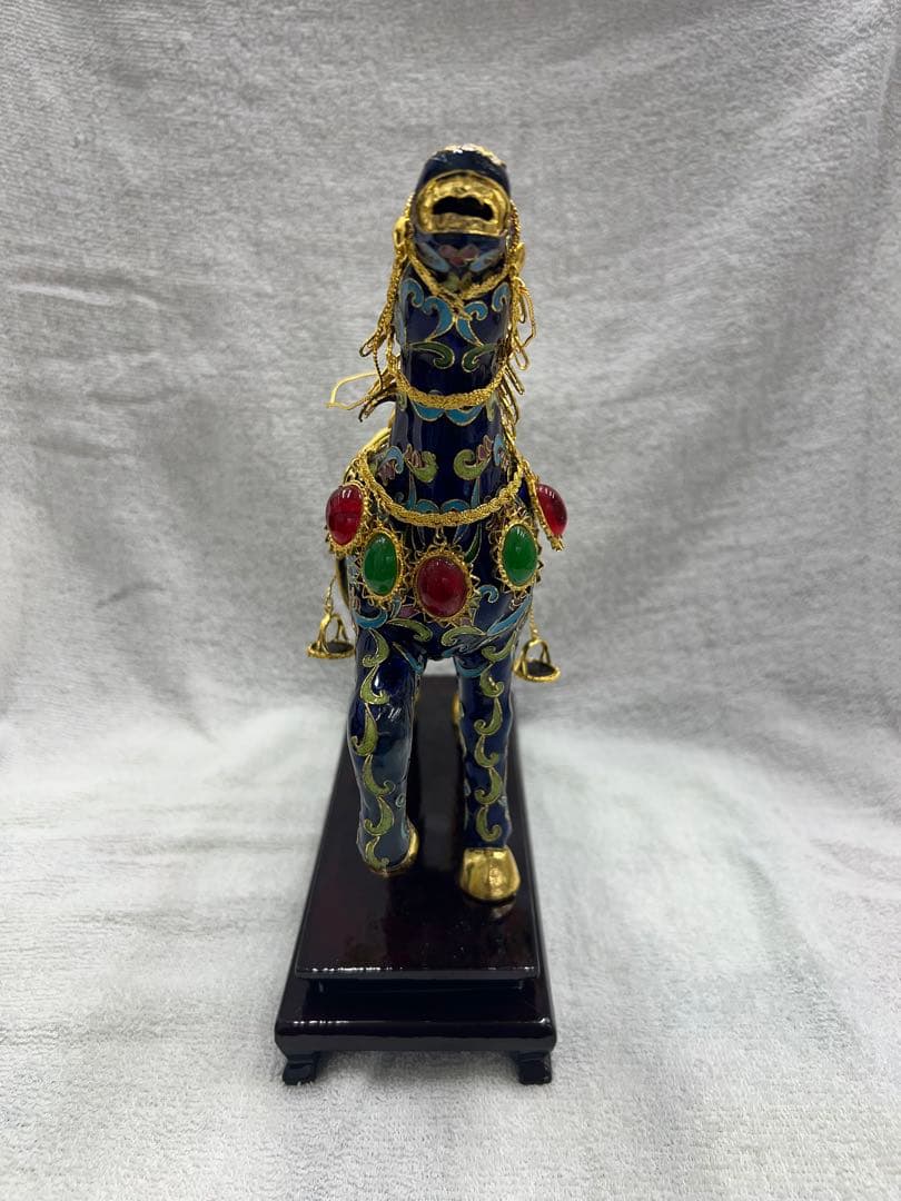 中国工芸　七宝焼　馬　金工細工馬置物