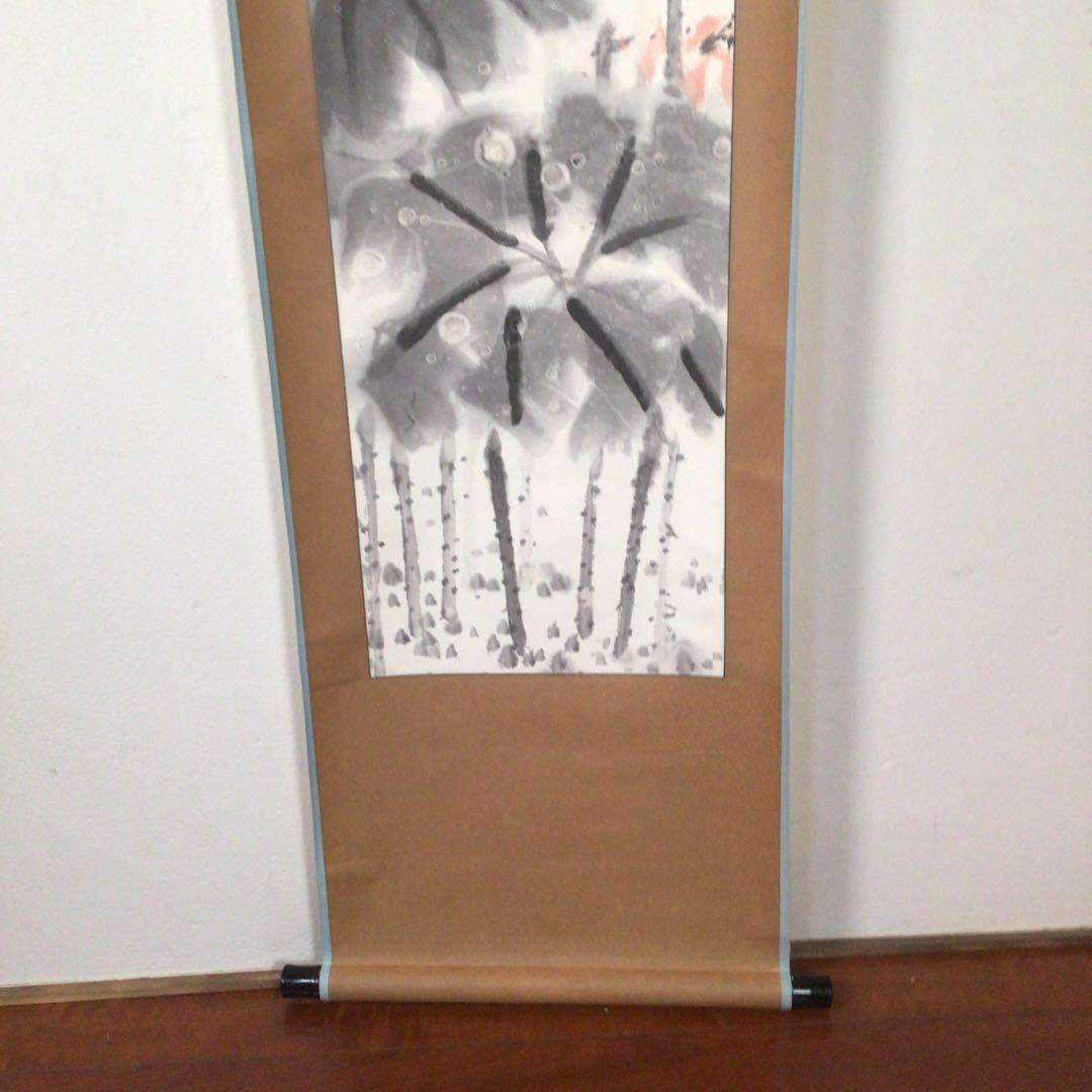 No4411 掛軸　雲占　蓮の花　水墨画　肉筆紙本　日本画　古画　絵画　送料無料