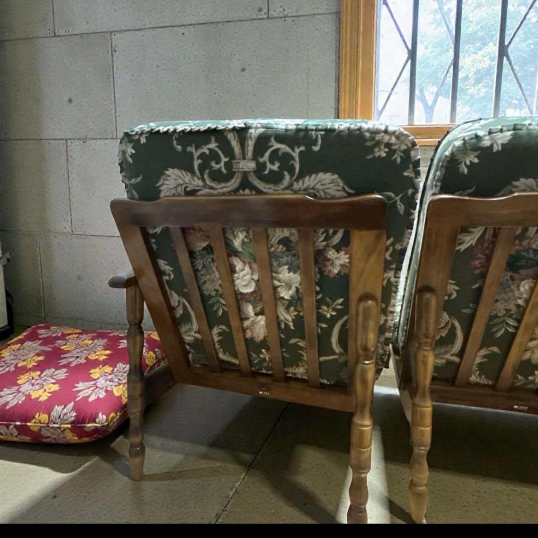 【ヴィンテージ】カリモク コロニアル花 柄希少セパレート3人掛け 猫足