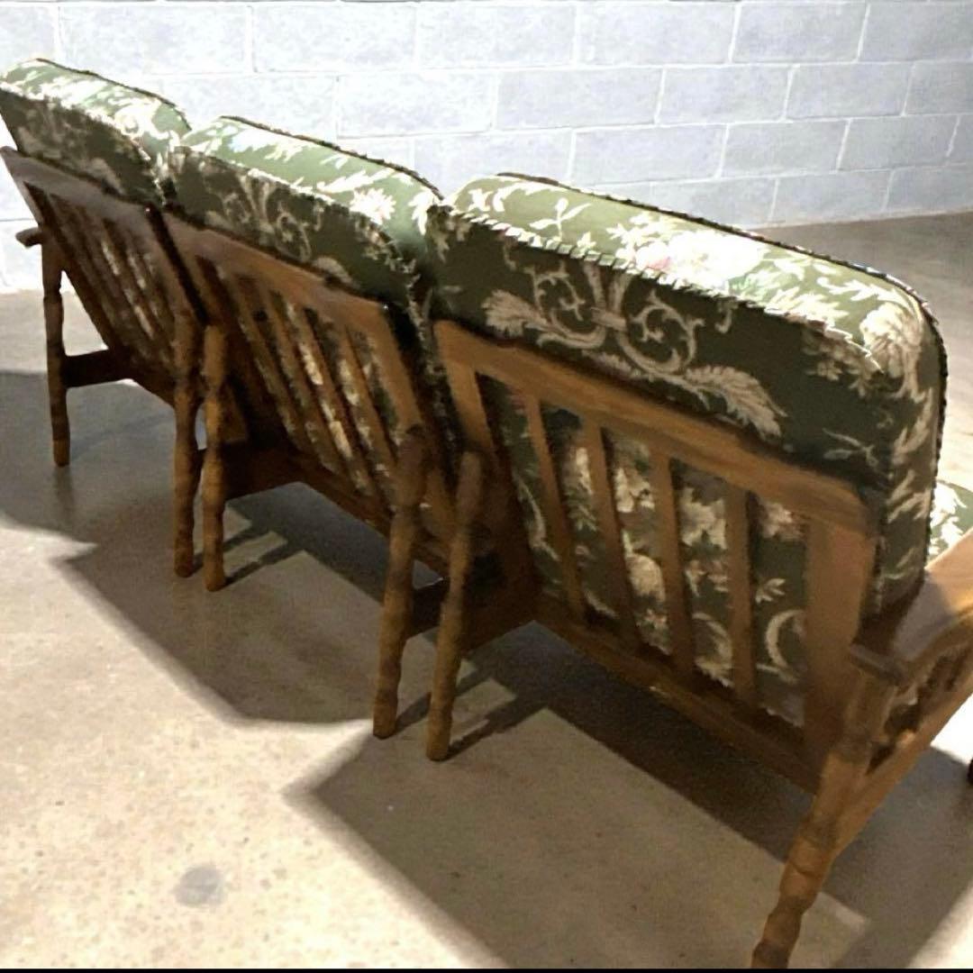 【ヴィンテージ】カリモク コロニアル花 柄希少セパレート3人掛け 猫足