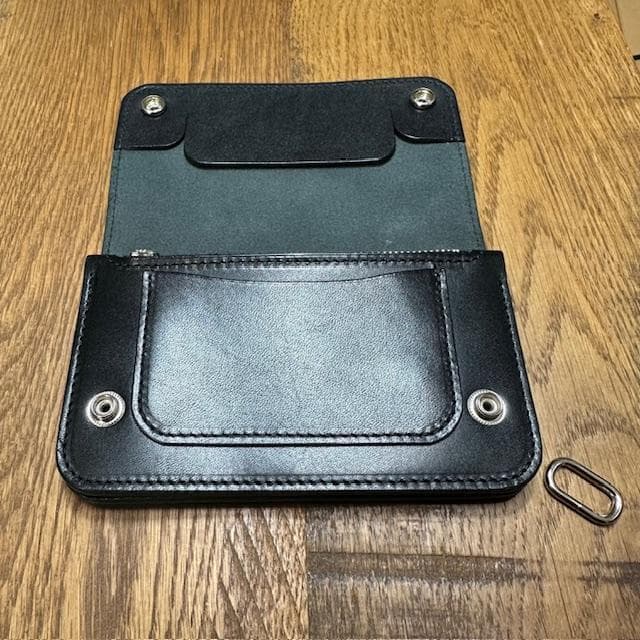 ⑤ミドルトラッカーウォレット　栃木レザーブラック　シルバー　トラッカーウォレット