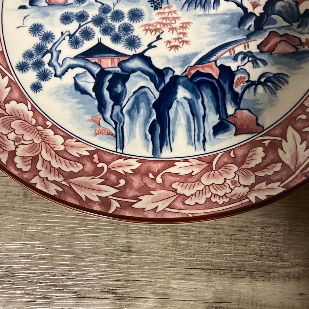 べ【アンティーク調】山水風景図 飾り皿 大皿 華やかな花紋様 和食器