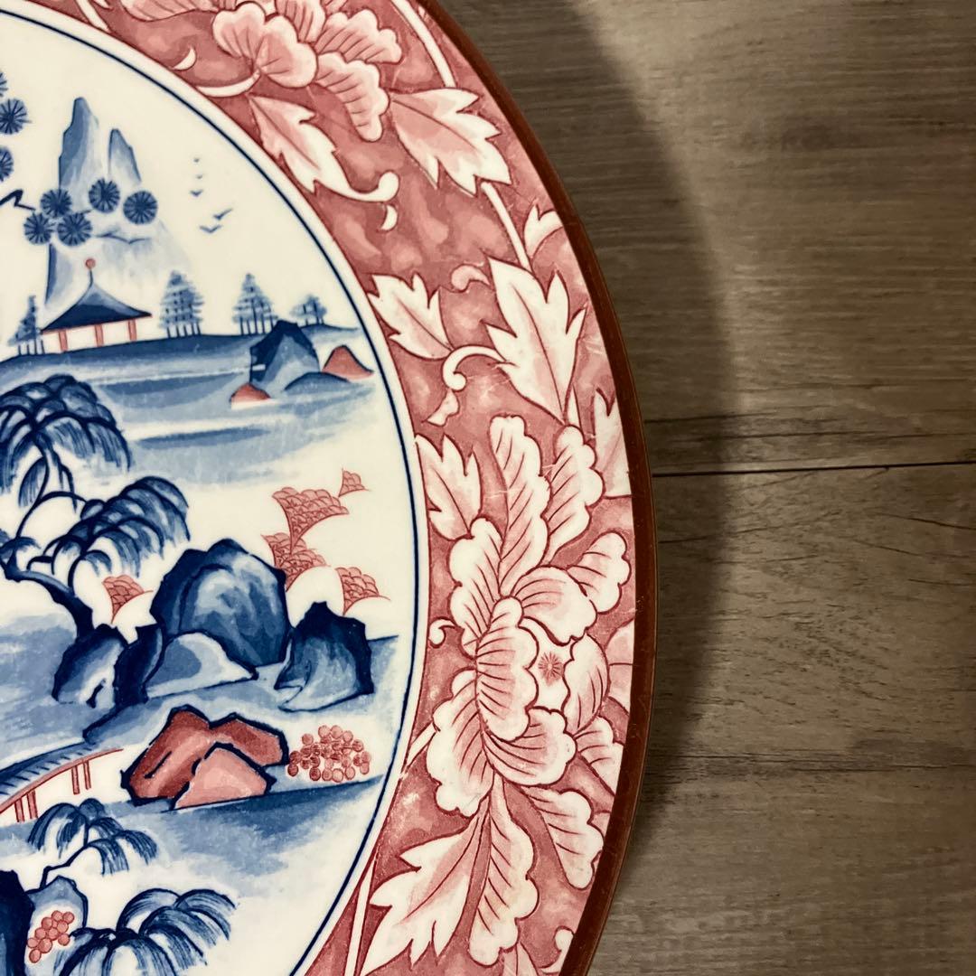 べ【アンティーク調】山水風景図 飾り皿 大皿 華やかな花紋様 和食器
