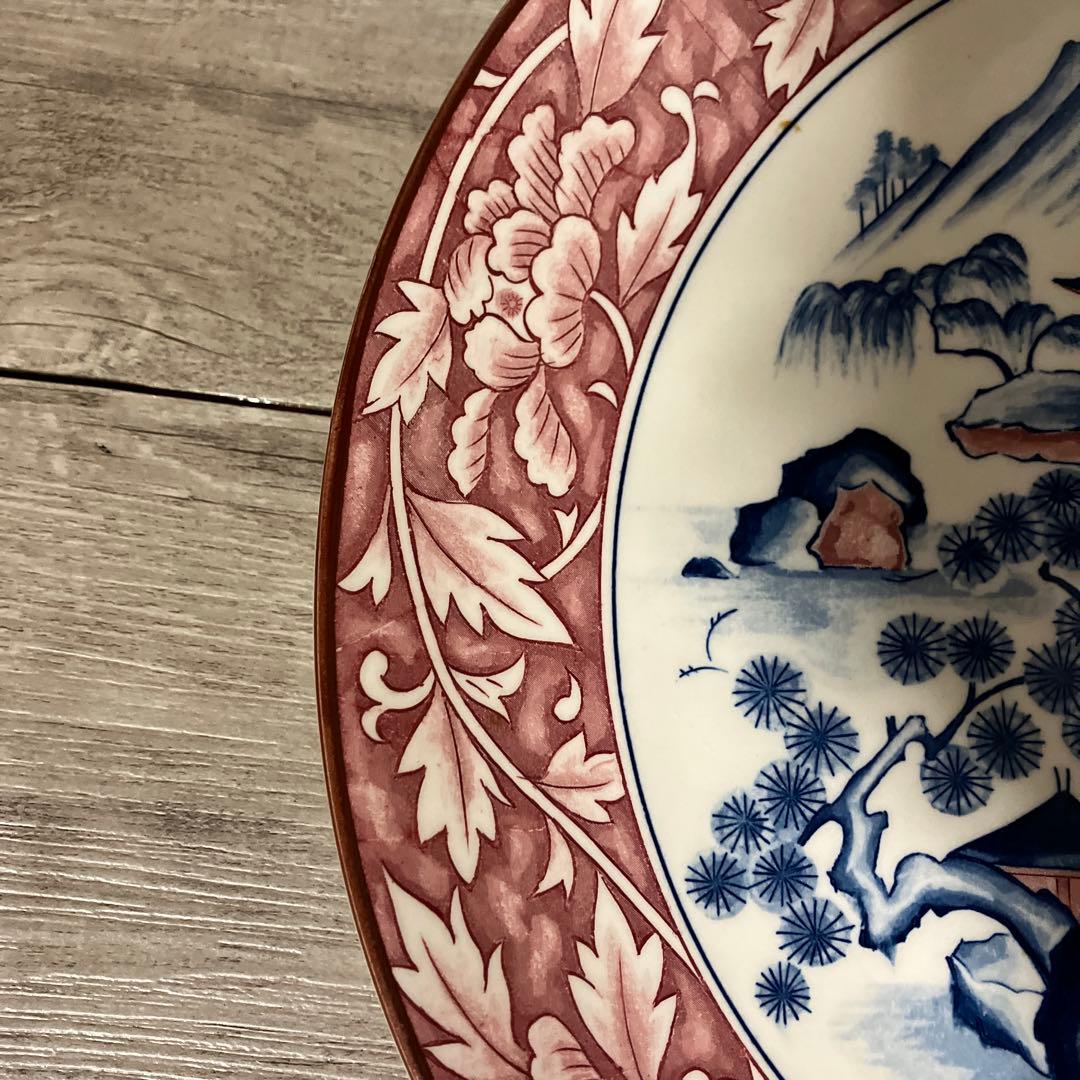 べ【アンティーク調】山水風景図 飾り皿 大皿 華やかな花紋様 和食器
