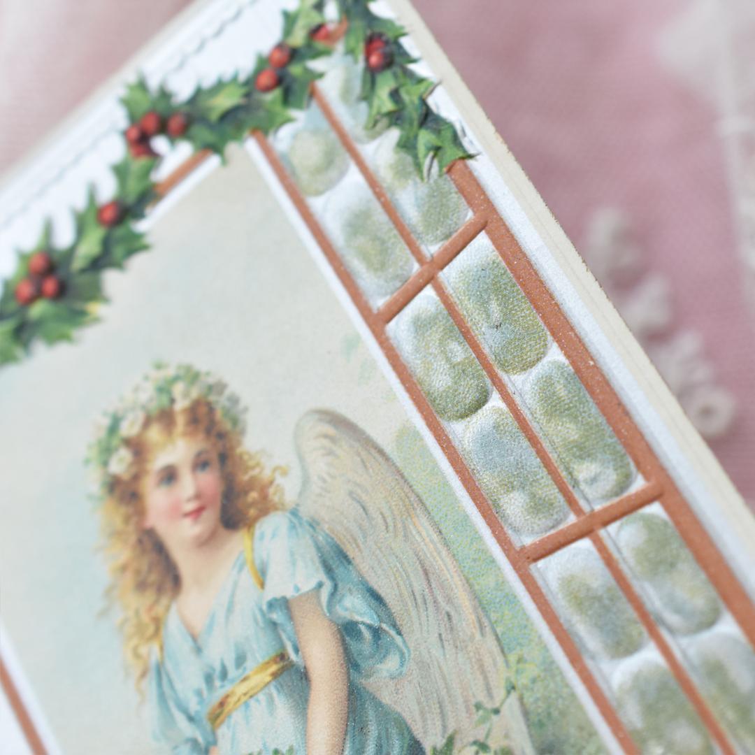 アンティークポストカード　クリスマスに現れた窓辺の美しい天使