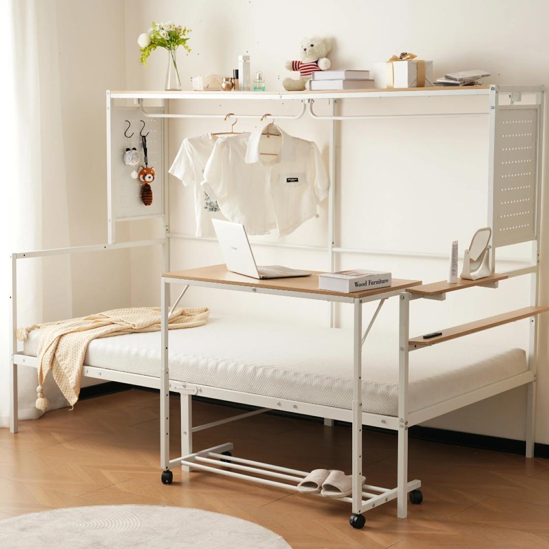 【ホワイト】 システムベット ロフトベッド シングル スチールネット付き