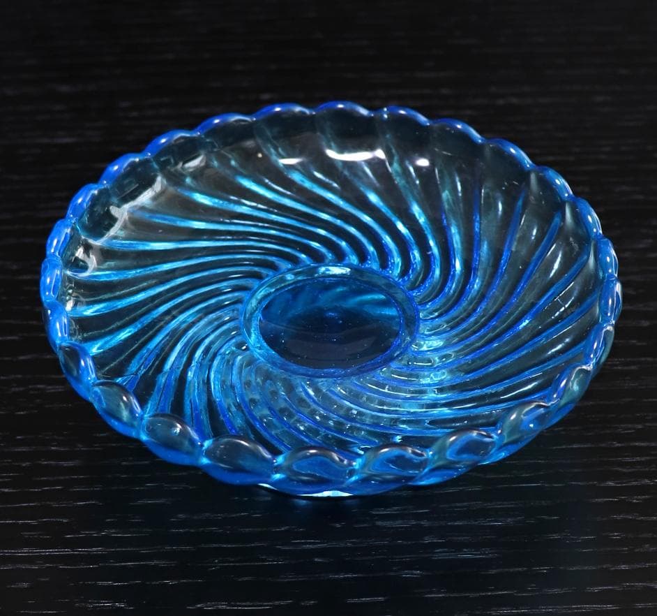 オールド・バカラ レアカラー ブルークリスタル製 コンポート バンブー 小物入れ