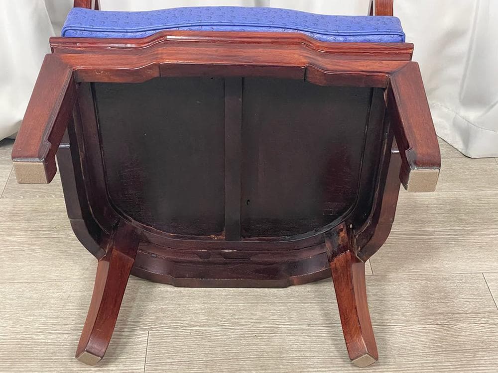 【木】　★ 家具 紅木透彫花鳥紋官帽椅 ★　民国期　鵲 梅花 彫刻文様　明清家具