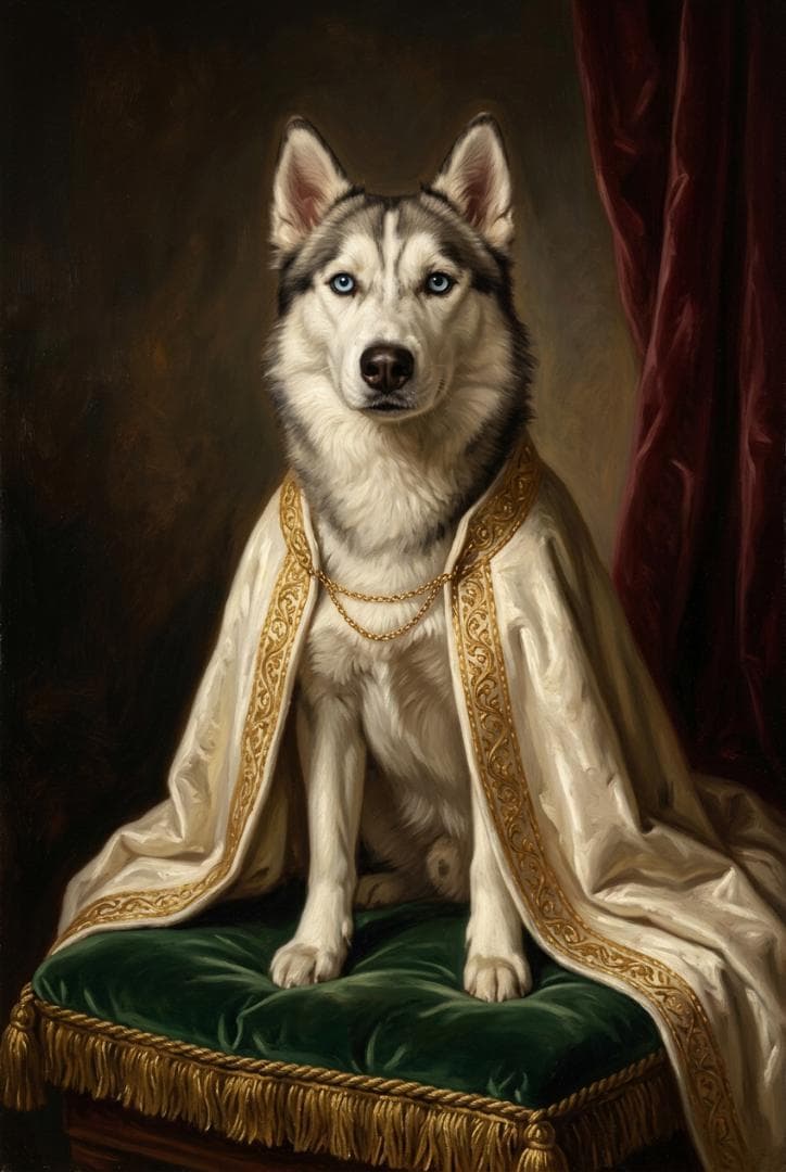 犬（シベリアンハスキー）のルネサンス風肖像画 A3額装インテリア壁掛け