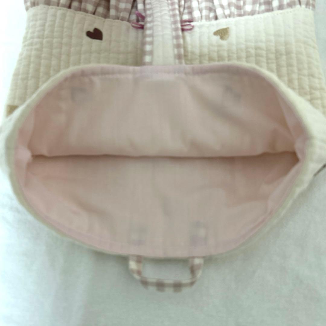 入園入学3点セット　【ハートヌビ×くすみピンク】　レッスンバッグ　上靴袋