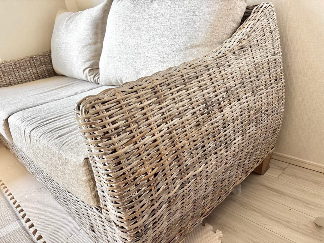 【替えカバー未使用】KAJA カジャ ラメール ラタンソファ 3人掛け