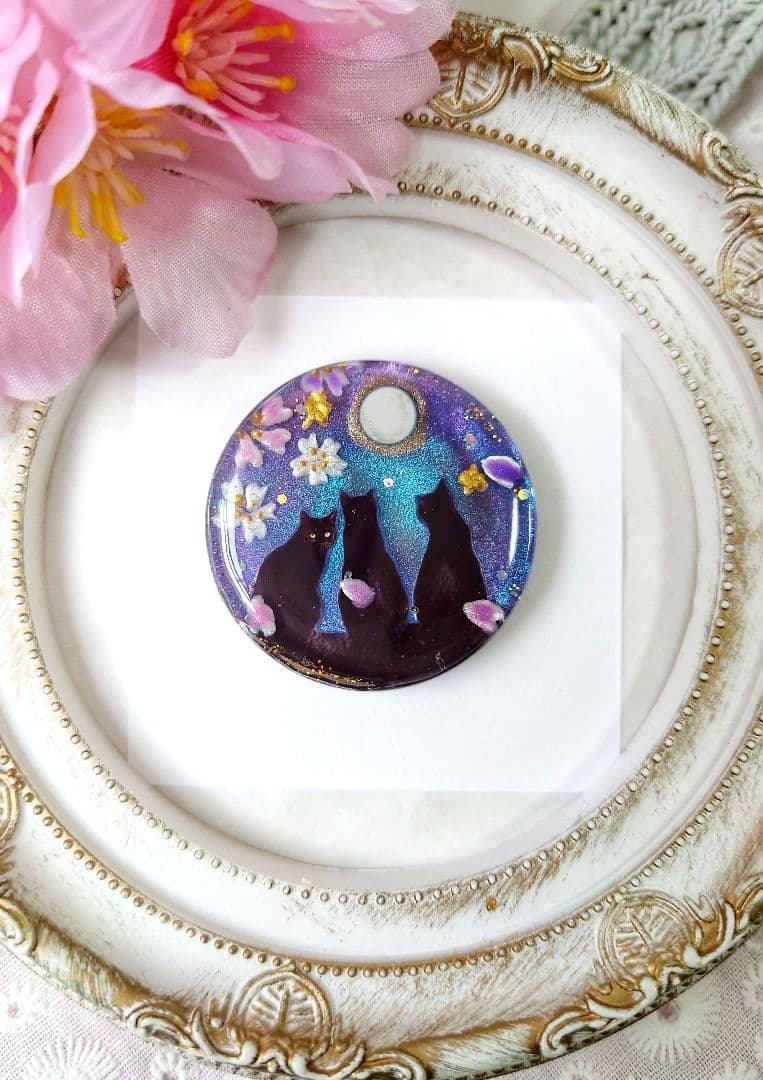 レジン　猫　ヘアゴム　ブローチ　ポニーフック　No.592