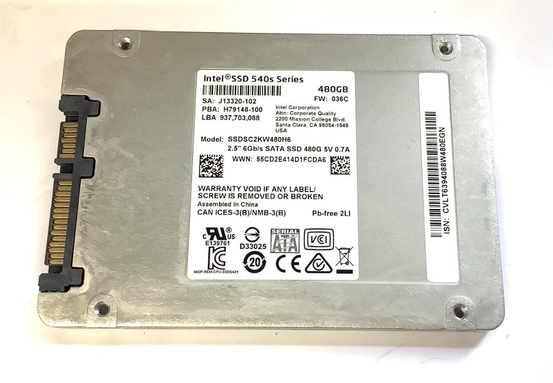 ②-WA582 Intel SATA 480GB SSD 2.5 1点