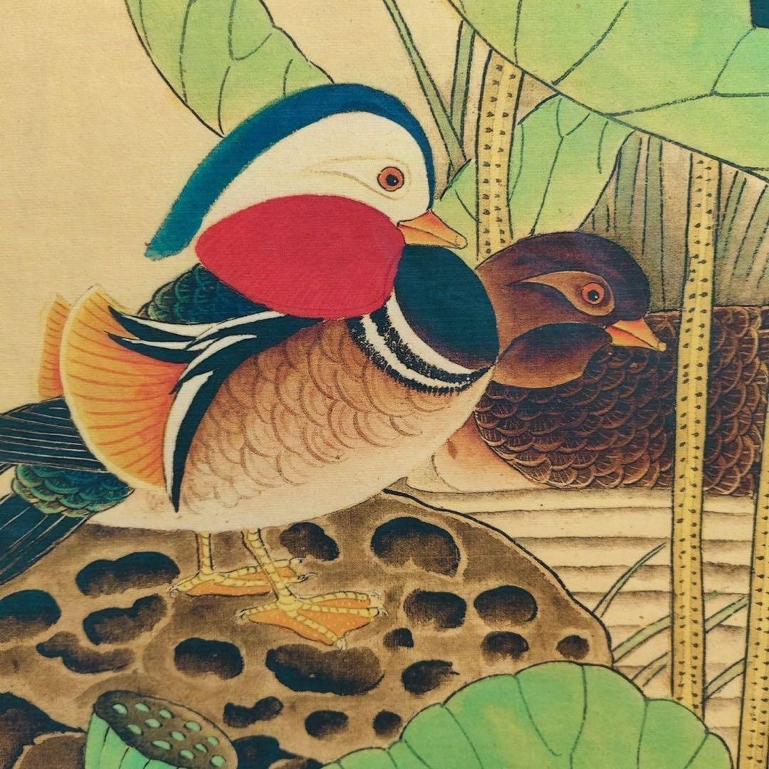 中国掛軸 唐寅 荷花鴛鴦図 四尺中堂 掛け軸 中国画 花鳥画 インテリア