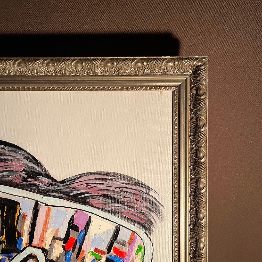 手書き油絵 ゴーグルドッグ 額付 肉筆絵画 インテリア 油彩画