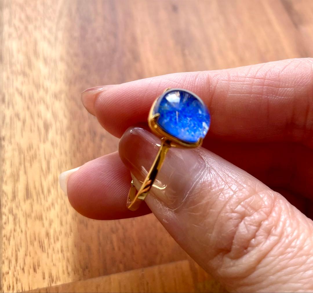 ラピスラズリ×ルチルクォーツのタブレットストーンリング