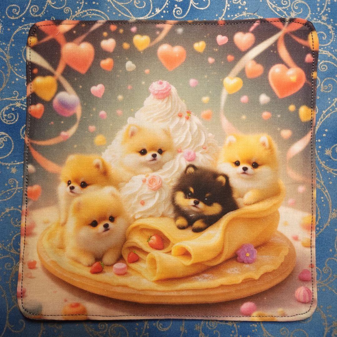 yourelia 　4重ハンカチ　ポメラニアンちゃん柄　19枚