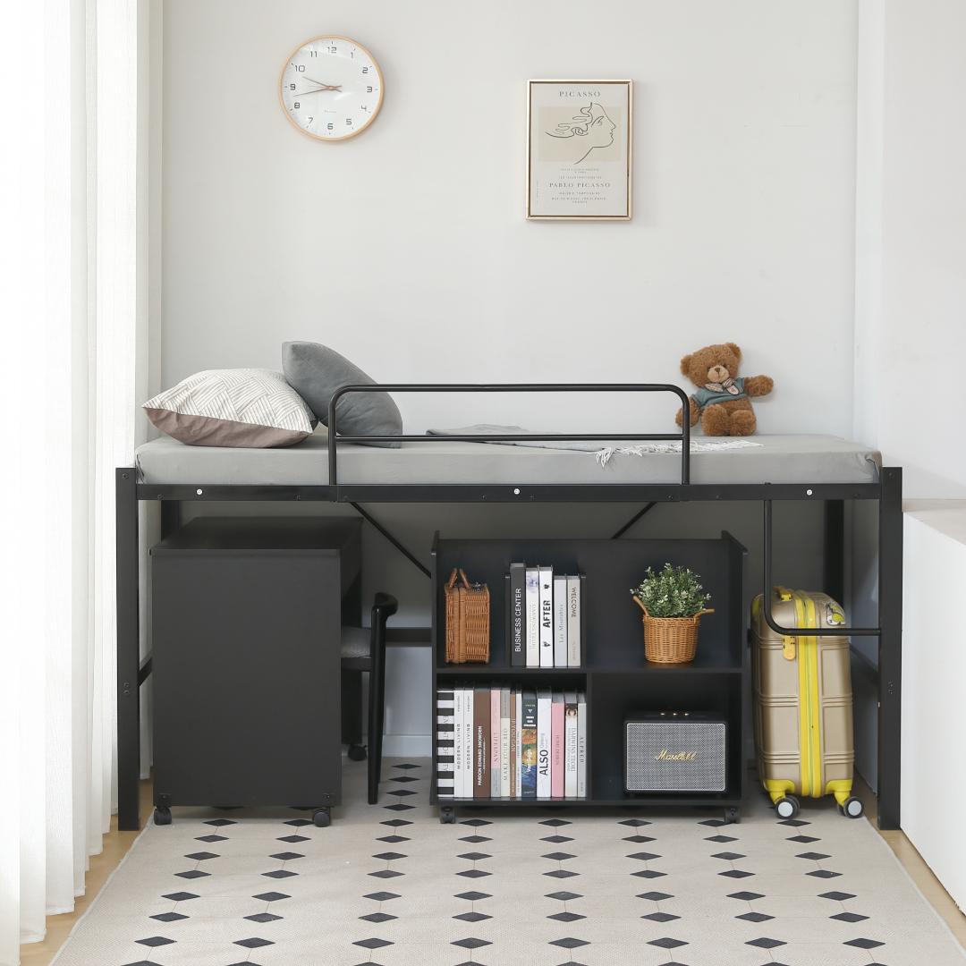 【高さ90cm、SDセミダブル】ロフトベッド省スペース 収納 北欧風 BLACK