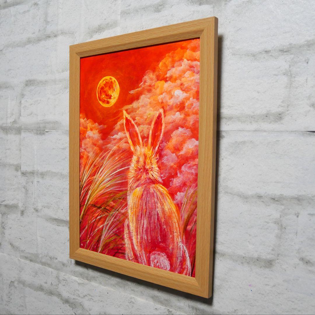 油絵 油彩 油彩画 絵画 絵【オレンジの月うさぎ】