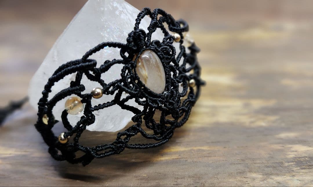 【繋ぐ】ルチルクォーツ　エンジェルラダー　透かしブレス　　　b018