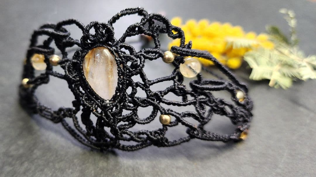 【繋ぐ】ルチルクォーツ　エンジェルラダー　透かしブレス　　　b018