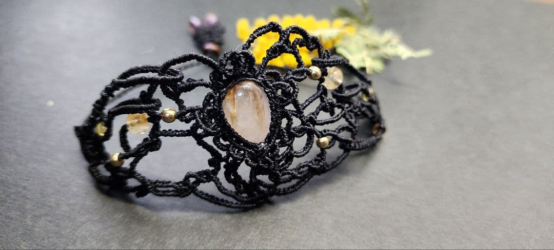 【繋ぐ】ルチルクォーツ　エンジェルラダー　透かしブレス　　　b018