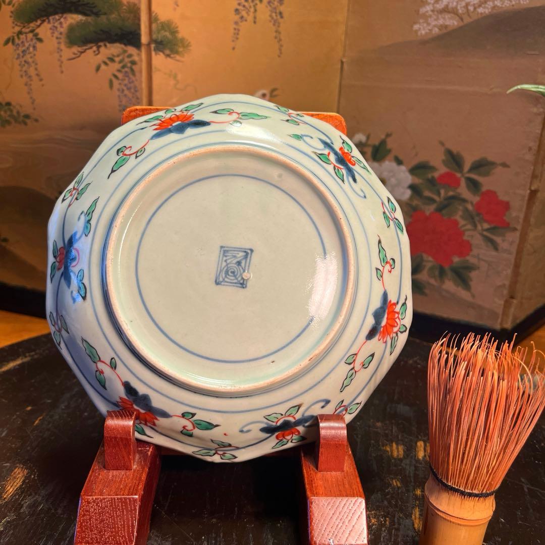 【特別出品】古伊万里　元禄伊万里　柿右衛門　色絵　宝丸紋　輪花型皿