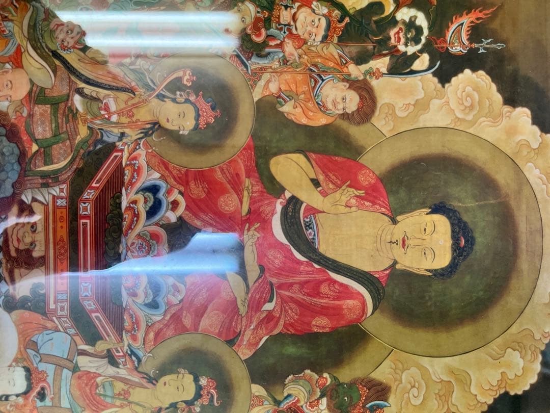 仏教美術 絵画 木製フレーム 約58cm x 45cm