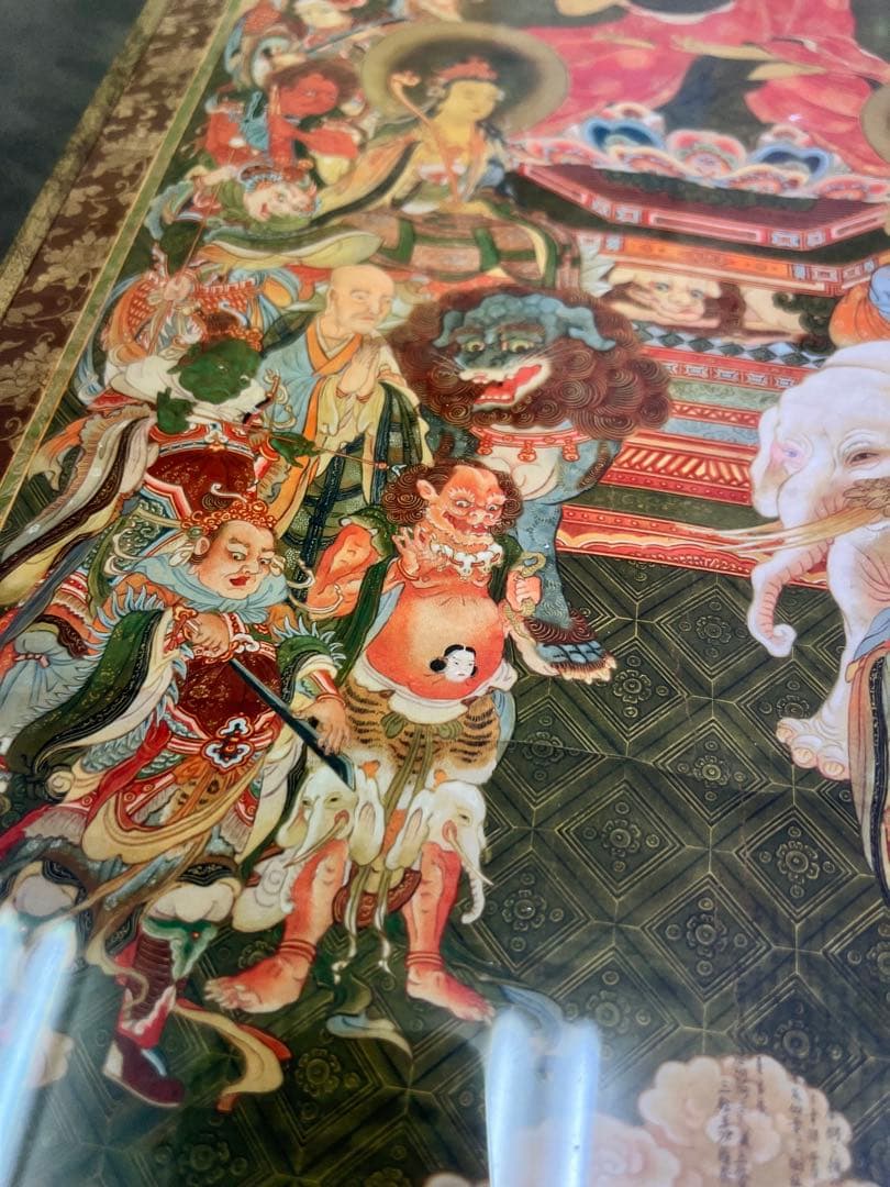 仏教美術 絵画 木製フレーム 約58cm x 45cm