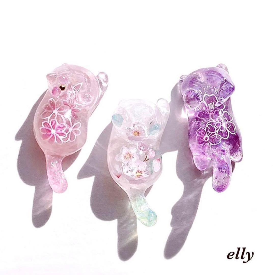 【MIKYU様】1124.天然石　トルマリン　星空　じゃれ猫　レジン　チャーム