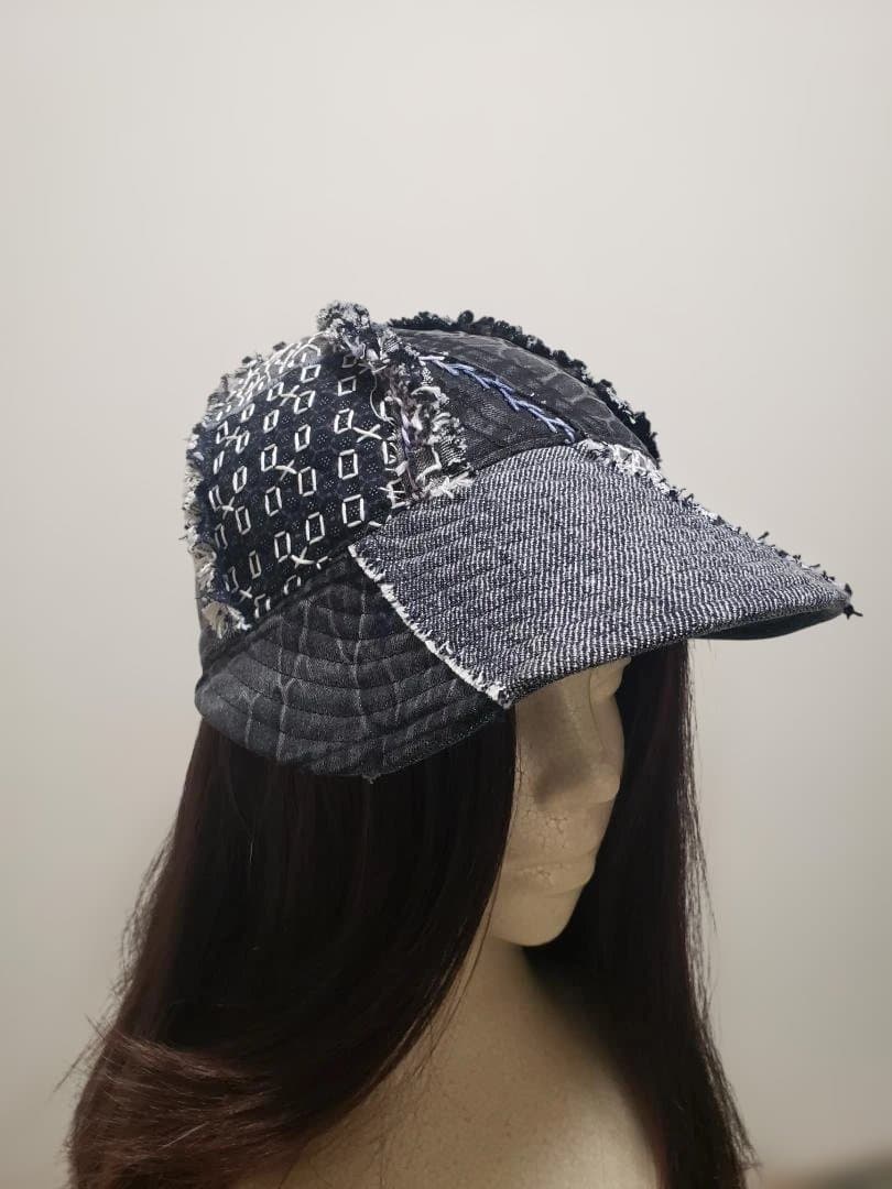 パッチワークデニムキャップ. Sashiko.