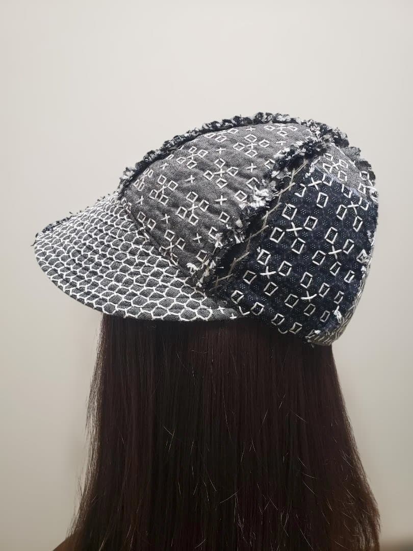 パッチワークデニムキャップ. Sashiko.