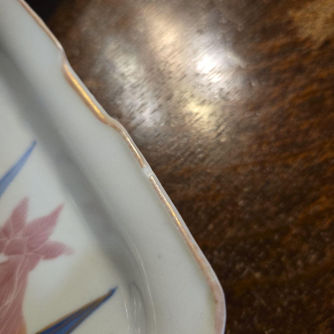 菖蒲図染付変形皿　 四角形角皿 6枚セット　手描き　染付　骨董　アンティーク