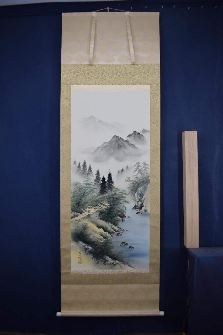 翠雪/彩色山水図/掛軸☆宝船☆Z-432