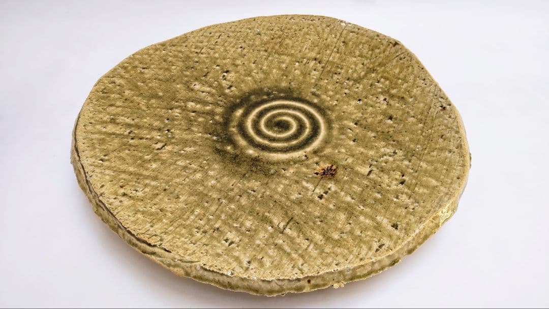 大皿陶器 浅緑円形皿とグレー楕円皿セット