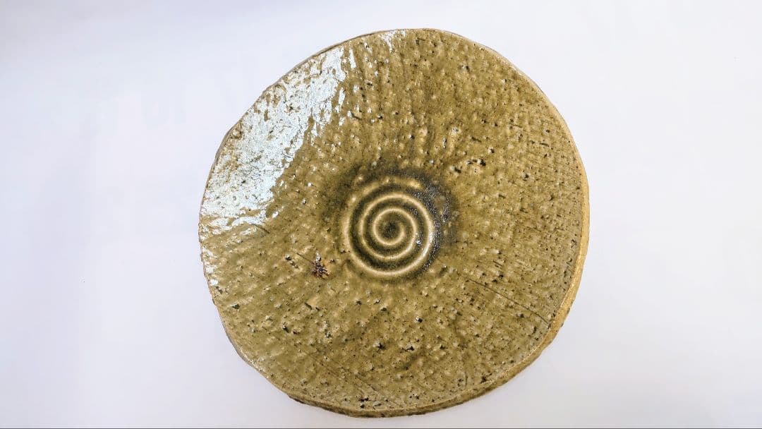 大皿陶器 浅緑円形皿とグレー楕円皿セット